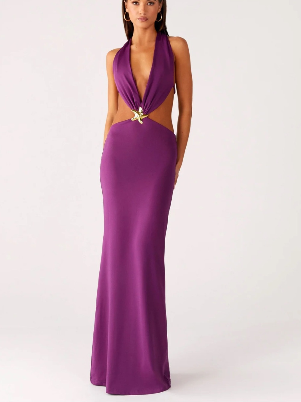 Sea siren maxi dress cut out in violette purple